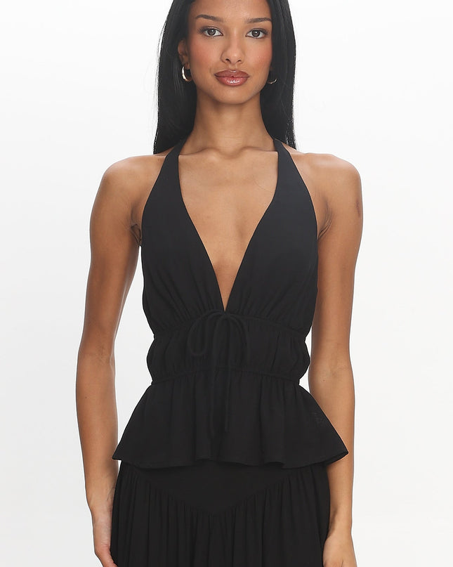 Black Peplum Halter Top