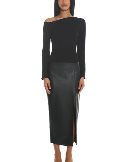 Black Faux Leather Midi Skirt