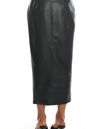Black Faux Leather Midi Skirt