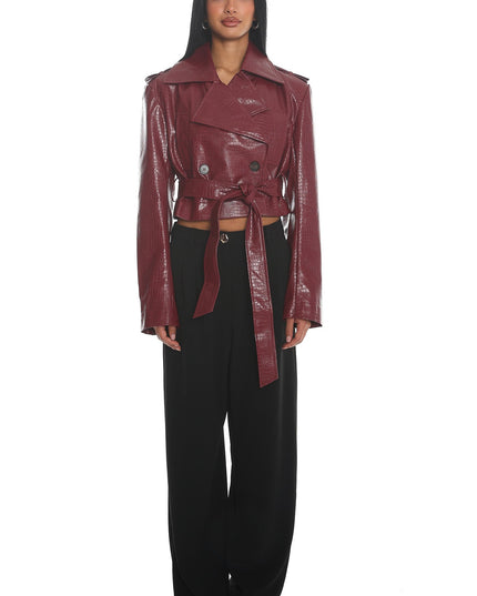 Burgundy Faux Leather Crop Jacket