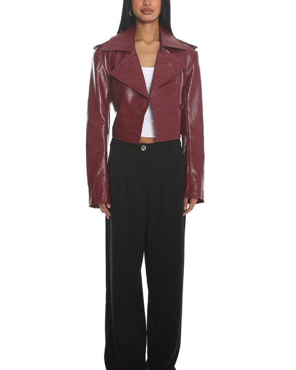 Burgundy Faux Leather Crop Jacket