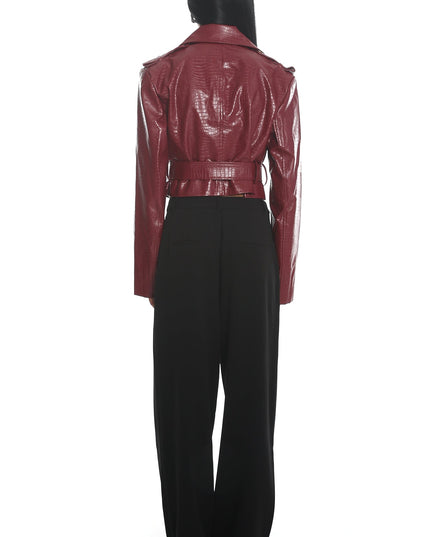 Burgundy Faux Leather Crop Jacket