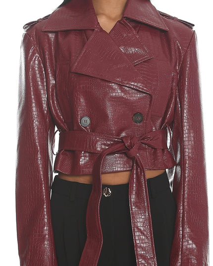 Burgundy Faux Leather Crop Jacket