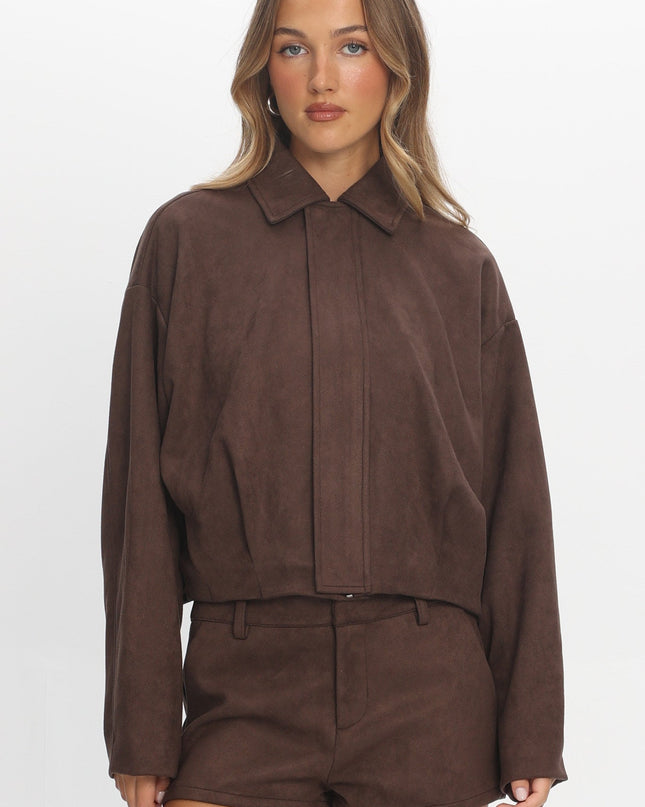 Chocolate Off the Cuff Cropped Utility Jacket