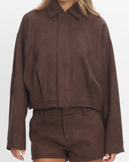 Chocolate Off the Cuff Cropped Utility Jacket