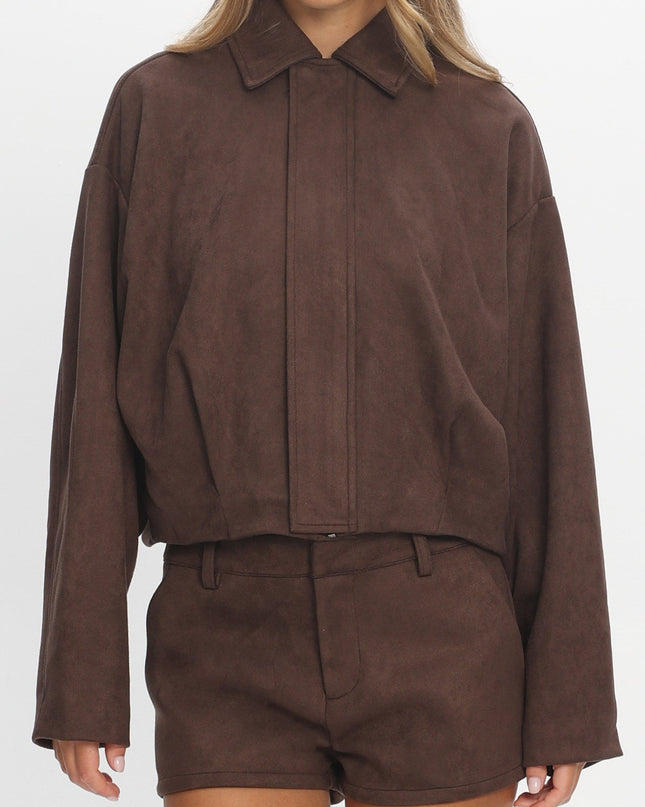 Chocolate Off the Cuff Cropped Utility Jacket