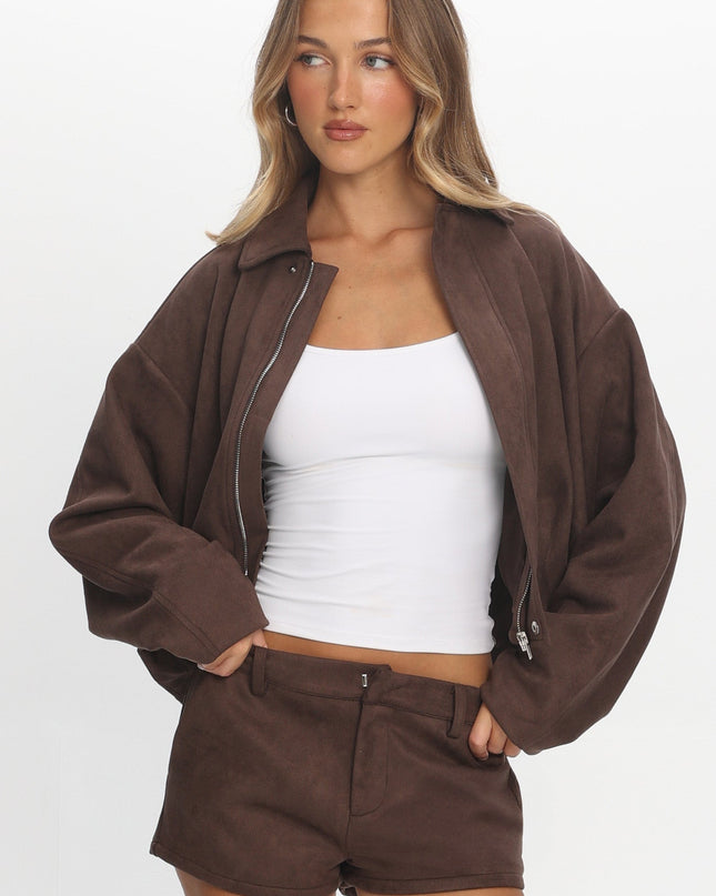 Chocolate Off the Cuff Cropped Utility Jacket