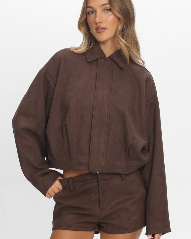Chocolate Off the Cuff High-Waisted Suede Shorts