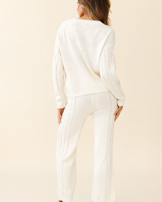 Cream Cable Knit Accent Pants