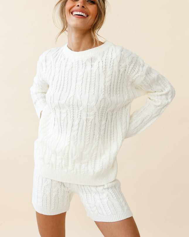 Cream Cable Knit Shorts