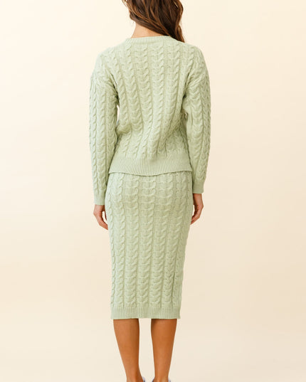 Green Cable Knit Midi Skirt