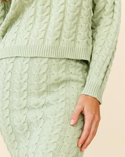 Green Cable Knit Midi Skirt