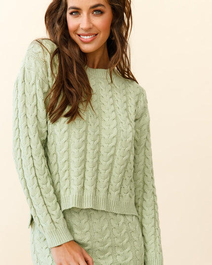 Green Cable Knit Midi Skirt