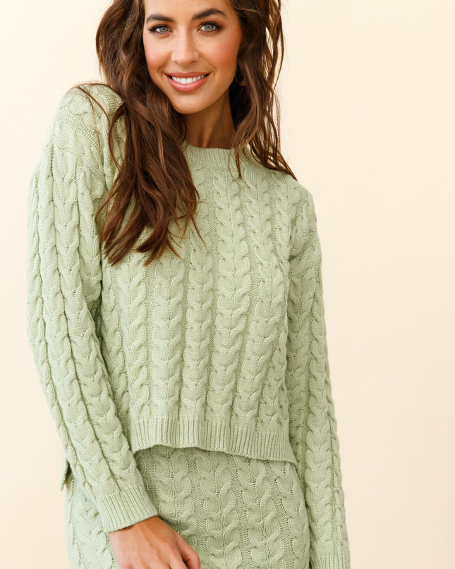 Green Cable Knit Midi Skirt