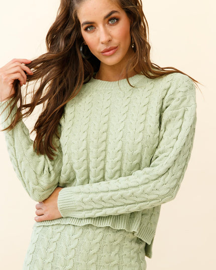 Green Cable Knit Midi Skirt