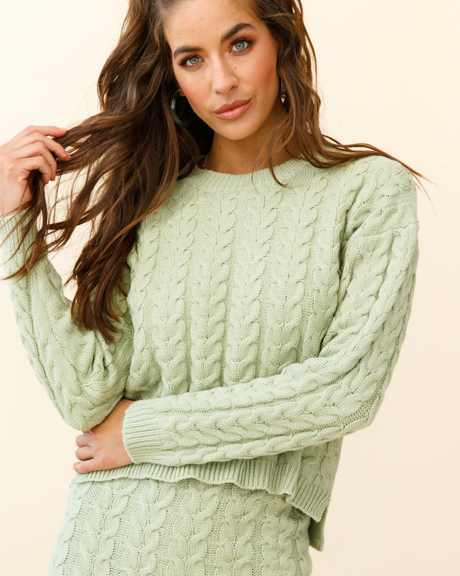 Green Cable Knit Midi Skirt