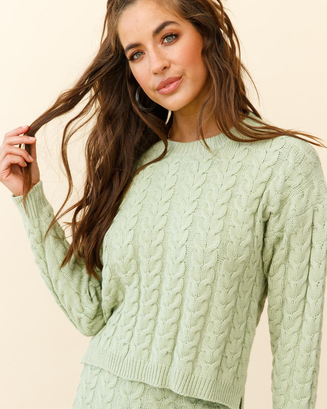 Green Cable Knit Midi Skirt