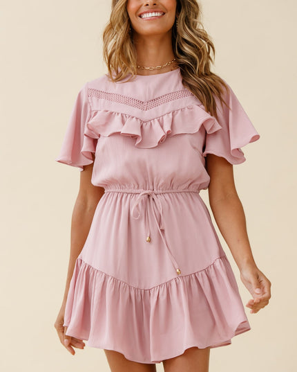 Blush Angel Sleeve Drawstring Waist Dress