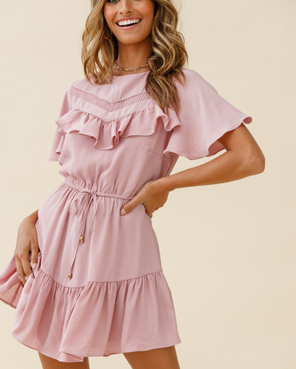 Blush Angel Sleeve Drawstring Waist Dress