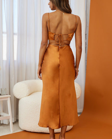 Bronze Cut-Out Waist Strappy Back Midi Dress