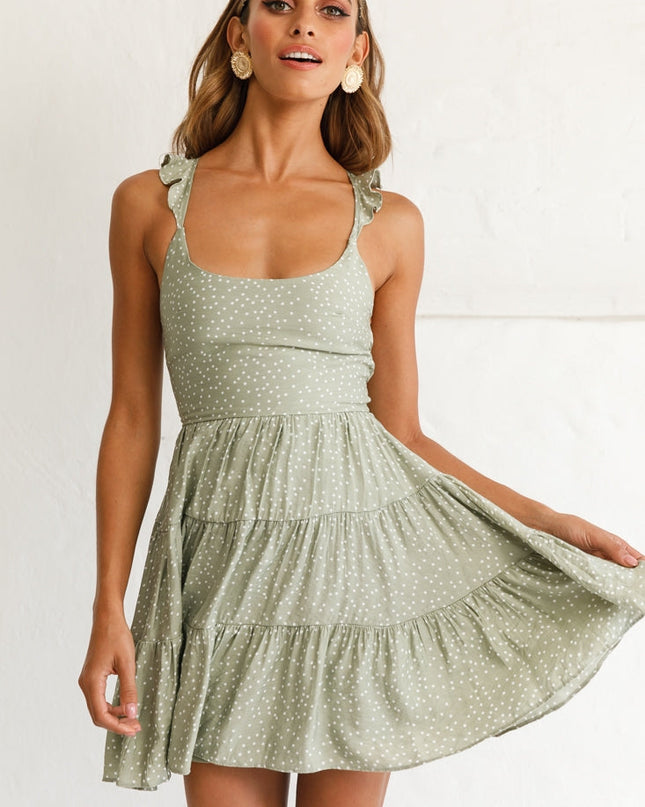 Olive Hem Lace-Up Back Dress