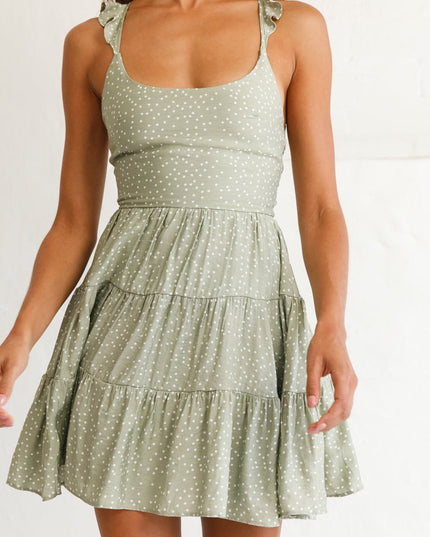 Olive Hem Lace-Up Back Dress