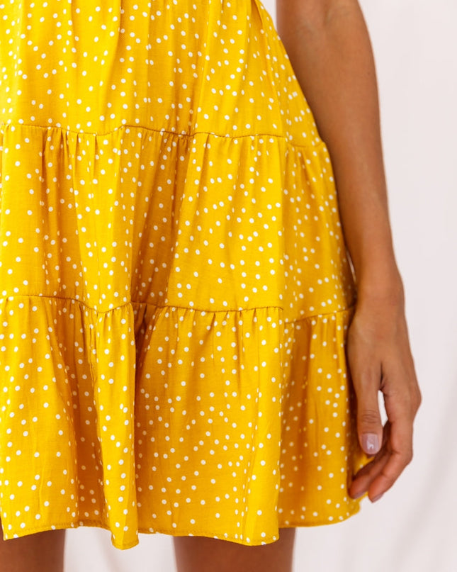 Yellow Hem Lace-Up Back Dress
