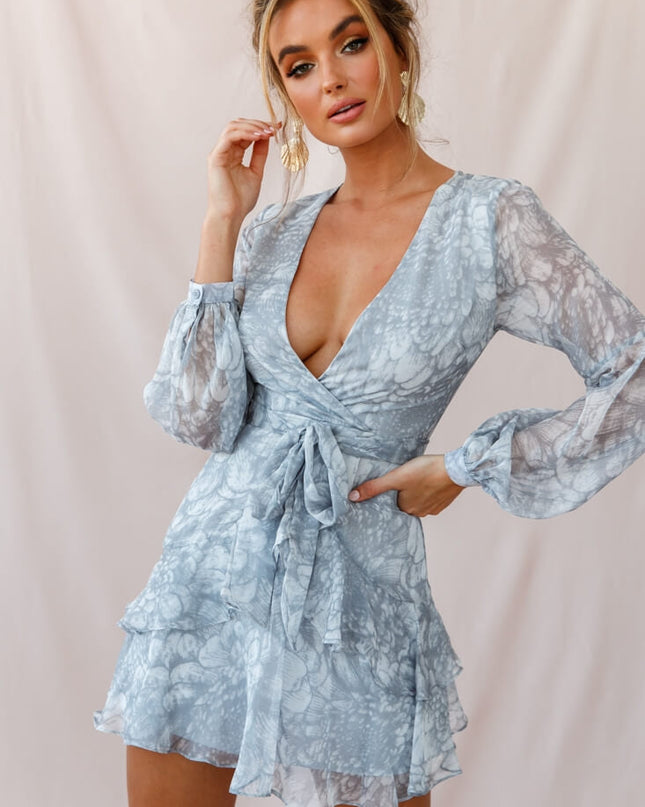 Grey Layered Balloon Sleeve Dress