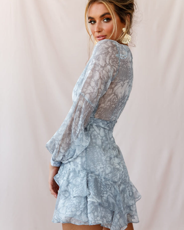 Grey Layered Balloon Sleeve Dress