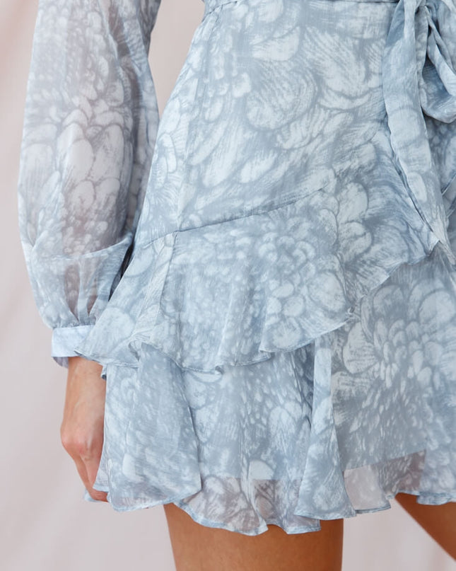 Grey Layered Balloon Sleeve Dress