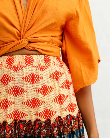 Red Mini Skirt Aztec Print