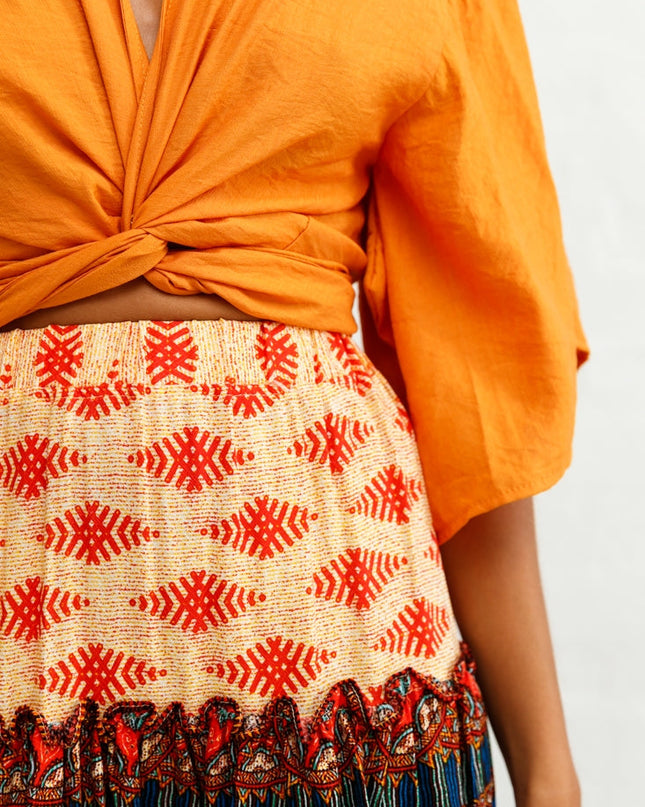 Red Mini Skirt Aztec Print