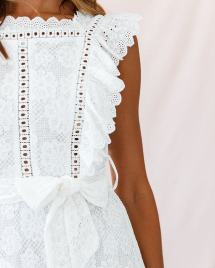 White Crochet Frill Dress