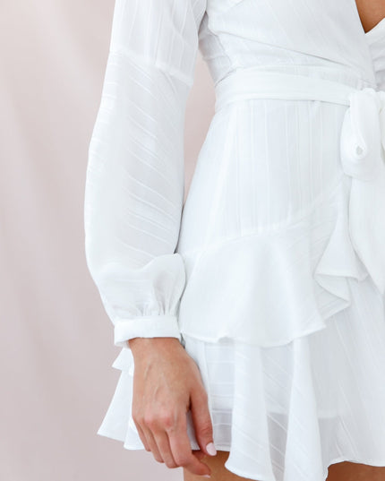 White Layered Balloon Sleeve Dress