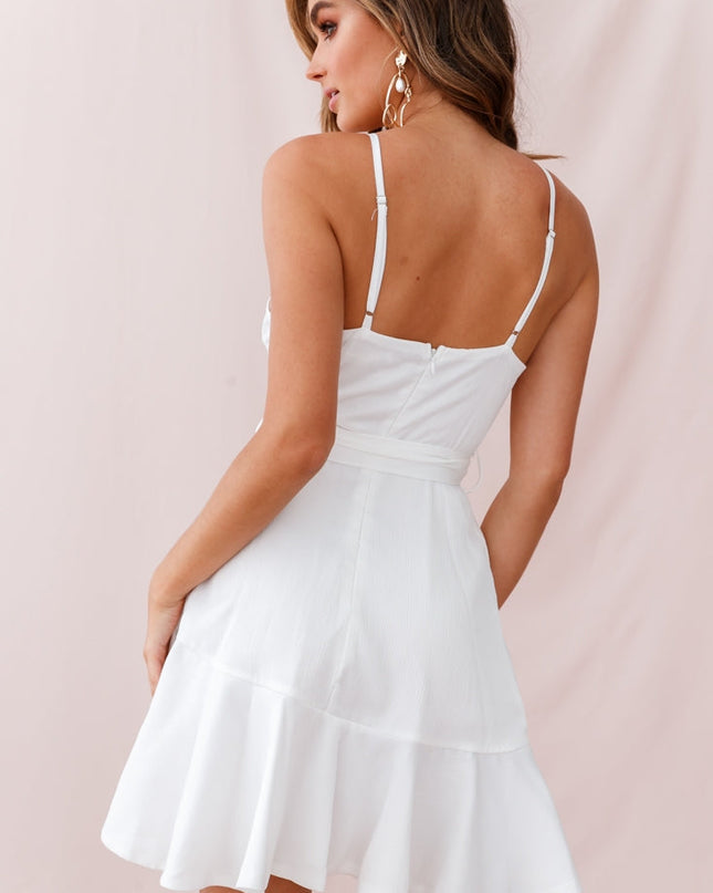 White Wrap Ruffle Dress