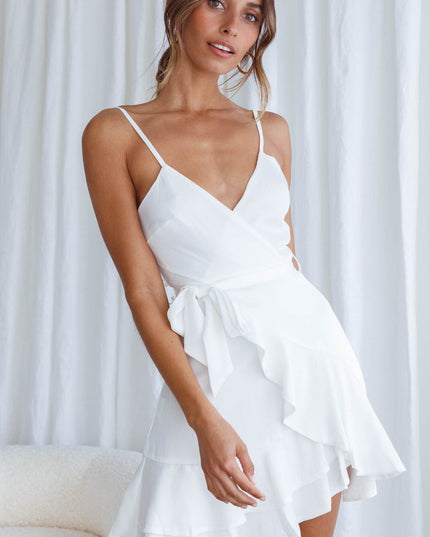 White Wrap Ruffle Dress