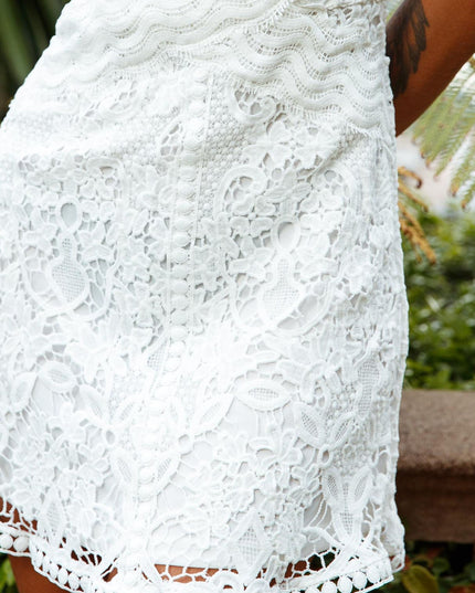 White Lace Overlay Thin Strap Mini Dress