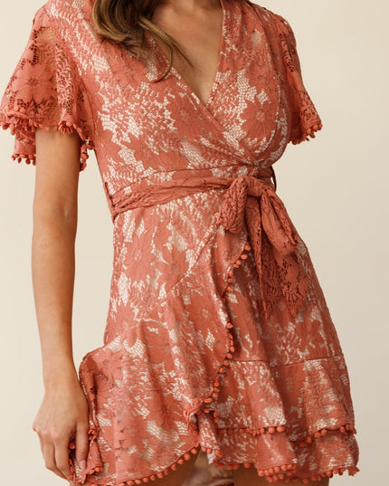 Rose Cami Angel Sleeve Faux Wrap Dress Lace