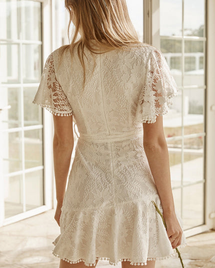 White Cami Angel Sleeve Faux Wrap Dress
