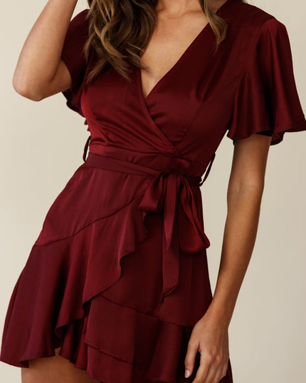 Wine Cami Angel Sleeve Faux Wrap Dress