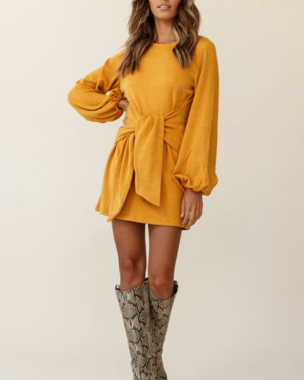 Mustard Waist Tie Knit Dress