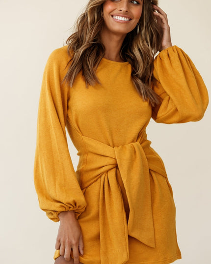 Mustard Waist Tie Knit Dress