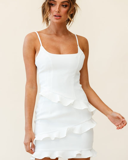White Frilled To Meet You Mini Dress