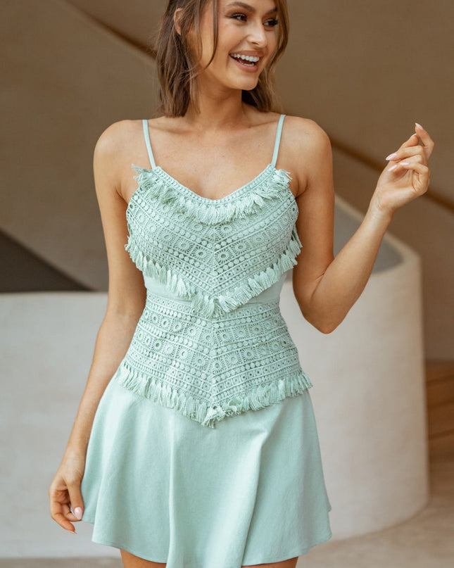 Pistachio Applique A-Line Dress