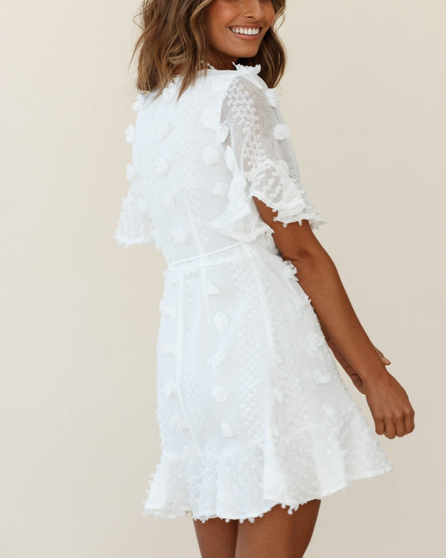 White Sleeve Embellished Wrap Dress